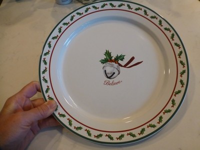 Polar Express ''Believe'' Christmas Charger Plate Hallmark Holly Bell 10.5'' J3