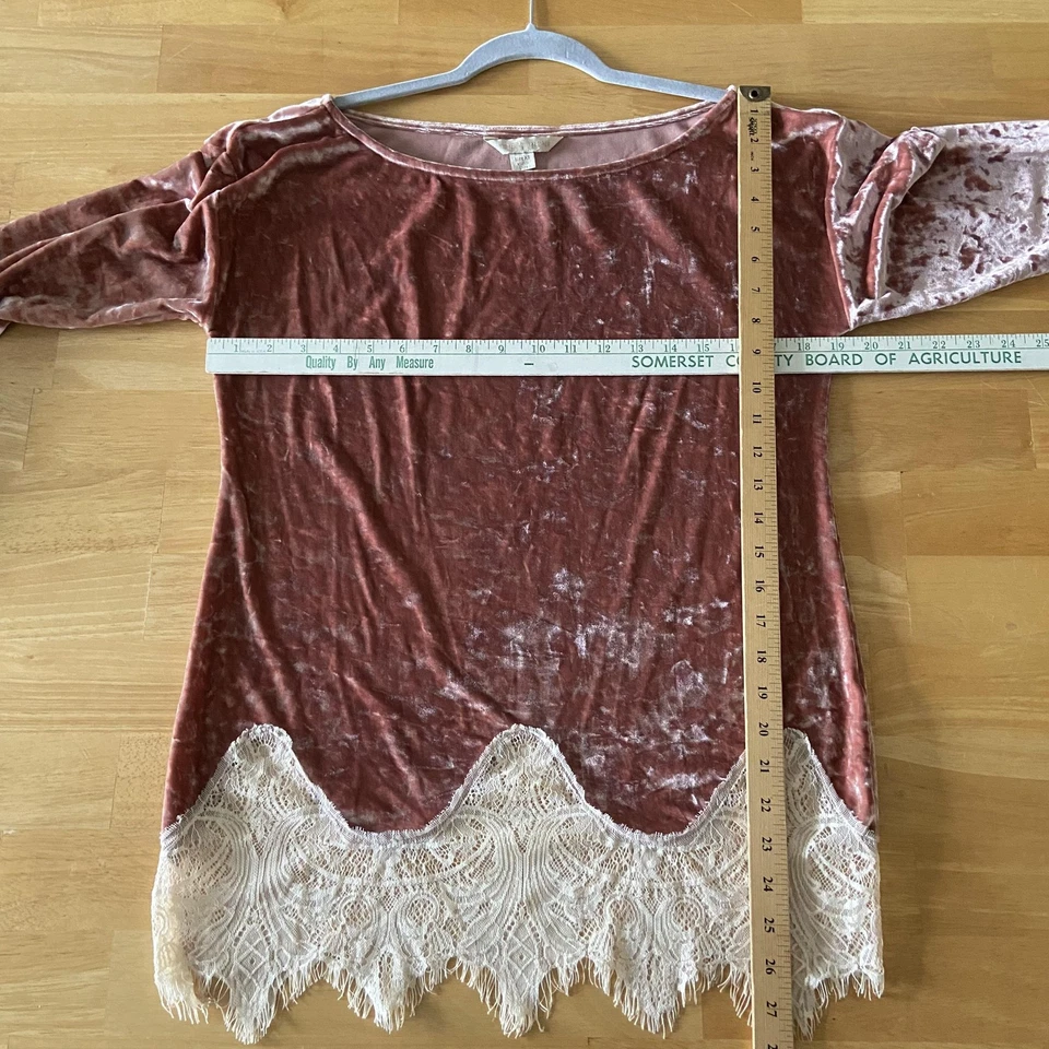 Boston Proper Lounge Set Mujer XS Terciopelo Encaje Plumero Pantalones Top 3 Piezas Boho Foto 4 de 4