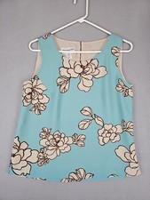 Vintage Pendleton Floral Sleeveless Blouse Size 8 Blue Career Casual Made in USA