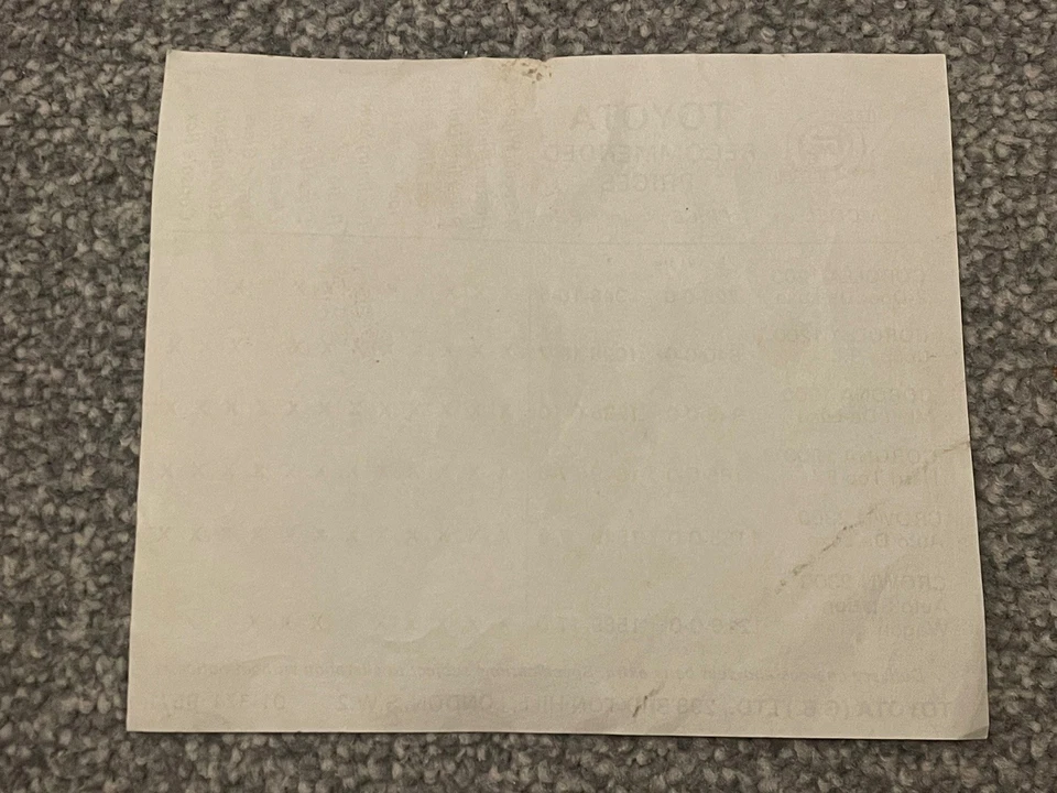 TOYOTA G.B. RANGE PRICE LIST RECOMMENDED PRICES 1970s Corolla Corona Crown RARE - Image 2 of 2