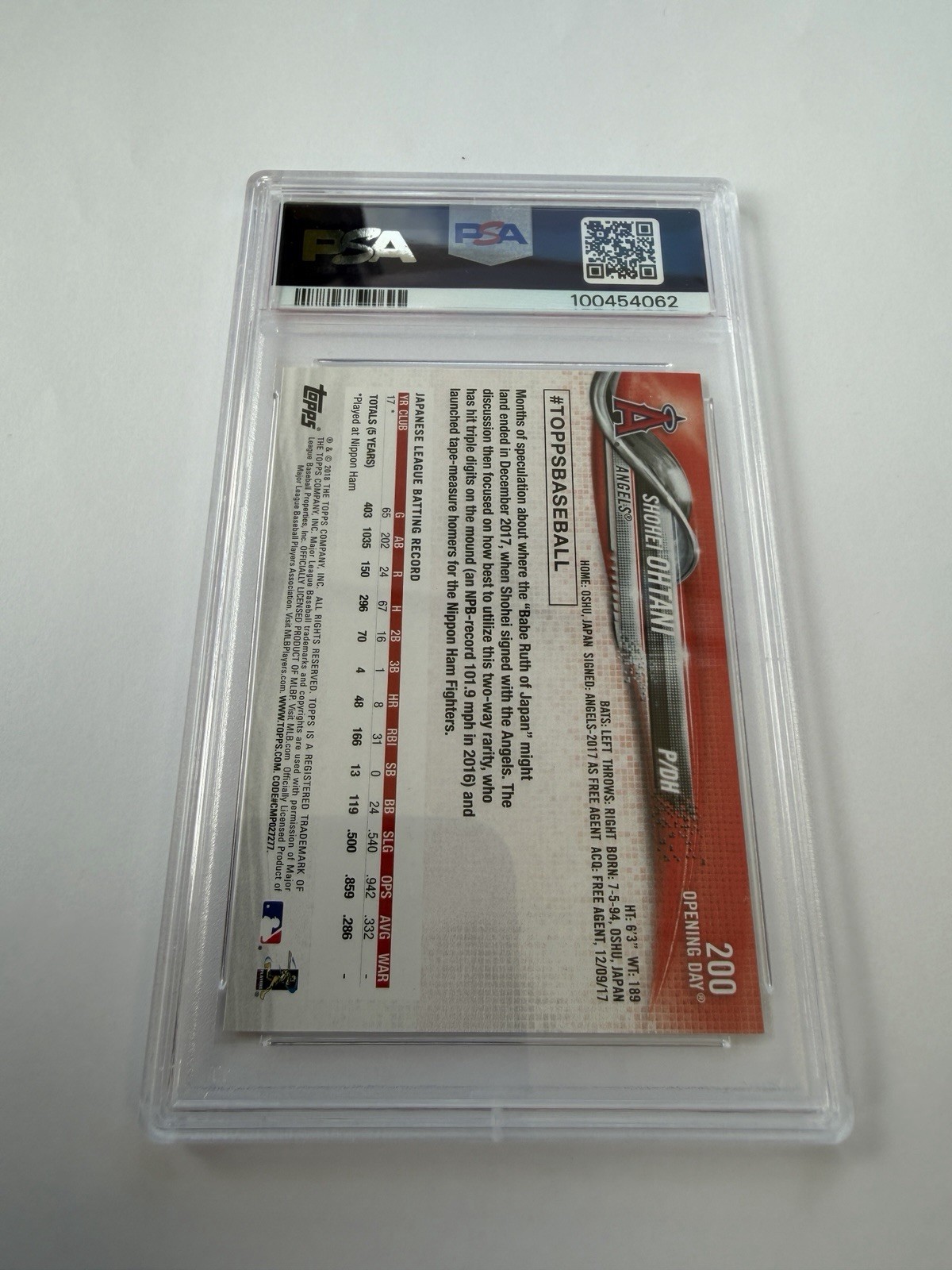 2018 Topps Opening Day #200 Shohei Ohtani RC Rookie Gem Mint PSA 10 view 2