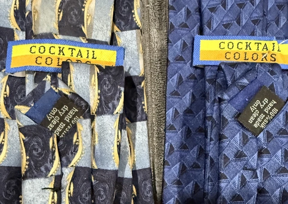 Pair Of Cocktail Colors Men’s 100% Silk Ties  Blue - Image 3 of 4