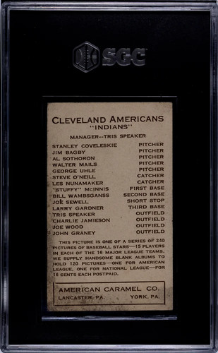 1922 American Caramel Co. (E120) Joe Sewell SGC 3 - Picture 2 of 2