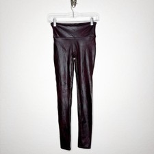 Spanx Faux Leather Leggings Burgundy High Rise Women  s Size Small Shaping