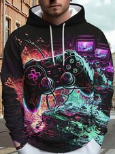 Men'S Gaming Hooded Sweatshirt with Controller  Game Controller Print - Neon Gl