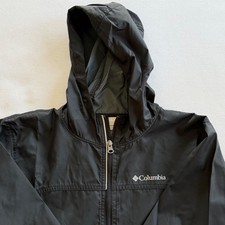 Boys Black Columbia Hooded Rain Jacket L 14/16 EUC