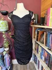 Whimsigoth Black Lace Fairy Dress Size Medium Express Women's Ruched Knee Length