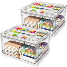 24QT 2Packs Clear Craft Organizers and Storage with Trays