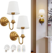 Dimmable Battery Operated Wall Sconces Set of 2 - Vintage Brass Gold Design
