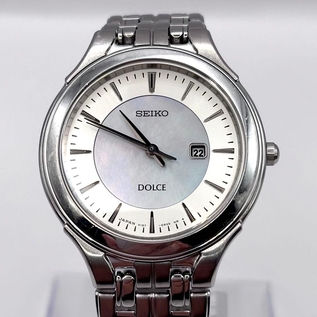 Dial #02 V137-0AL0 Shell Watch Solar Men Dolce SEIKO Used Blue Beige Working - vintagewatches.pk