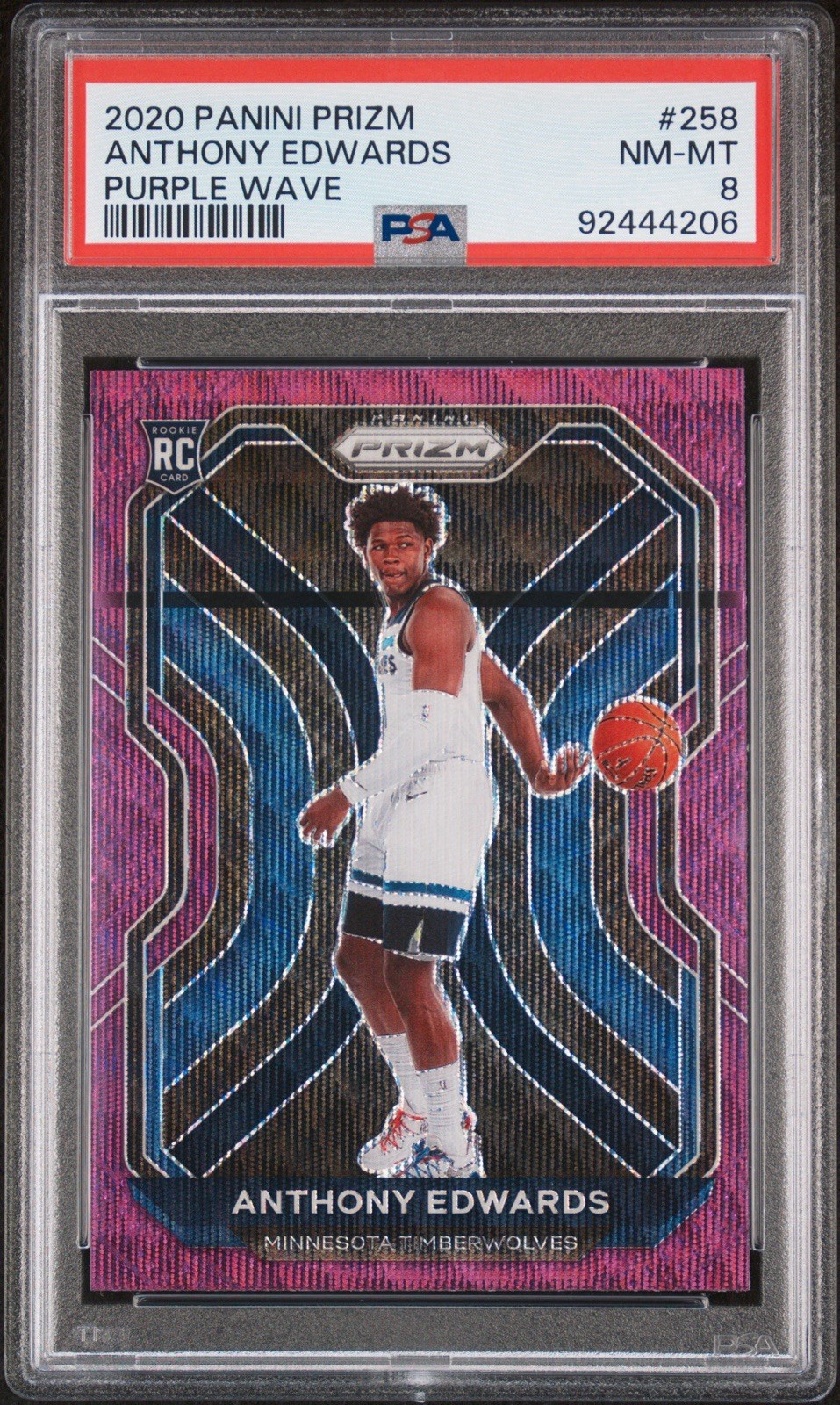 2020-21 Panini Prizm - Anthony Edwards #258 (RC) Purple Wave PSA 8 Rookie view 1
