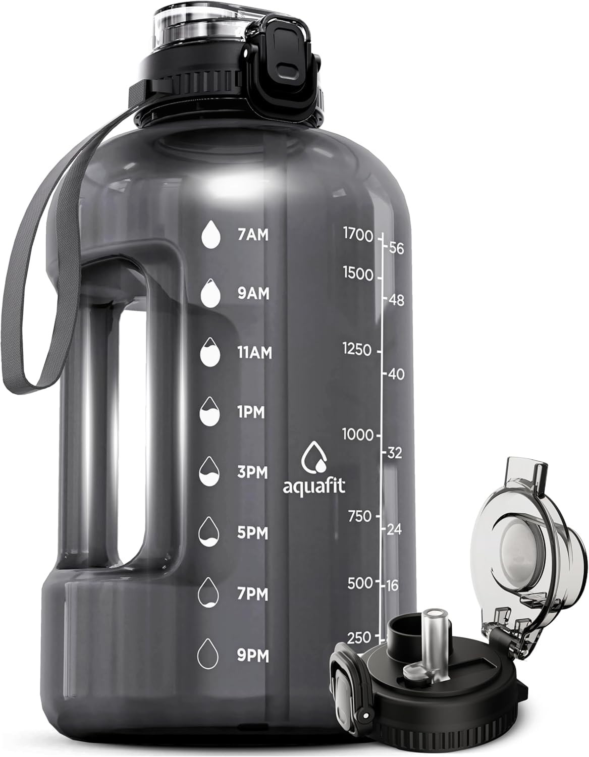 With Time Marker - Straw & 64 Ounces, Gray