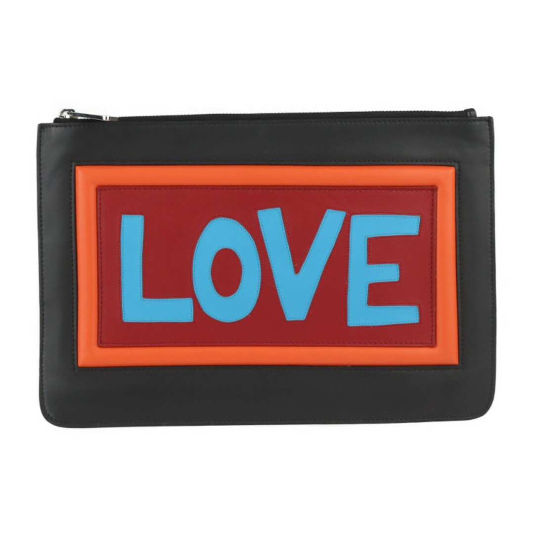 RARE FENDI Leather Pouch Second Bag 7N0078 Black Multicolor Silver Metal