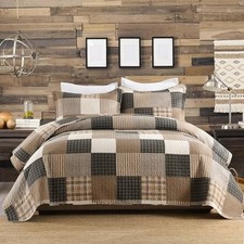 Patchwork 100 Cotton Queen Brwon Quilt Set - 98"x90" Queen Brown/Black