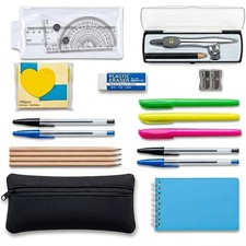 Velnos Secondary School Stationery Set with Pencil Case 17 Pcs Maths Kit
