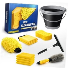 10Pcs Car Wash Detailing Kit Cleaning Kits,with Collapsible Bucket Yellow 10pcs