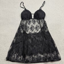 Victorias Secret Sleep Dress Womens Medium Black Babydoll Lace Sheer Lingerie