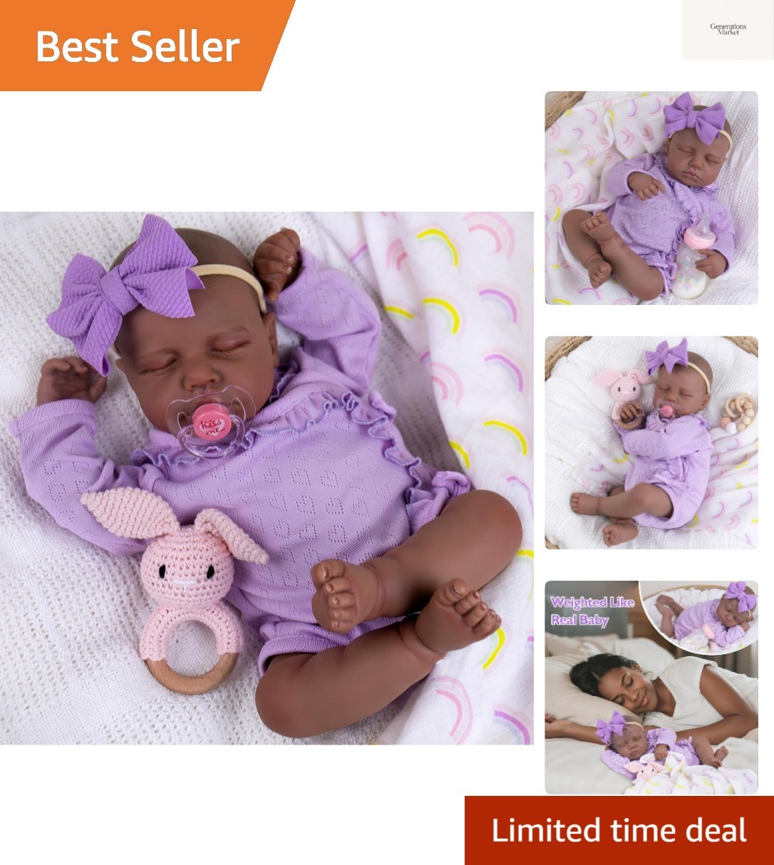 - 20 Inch Realistic Black American Doll With Huggable...
