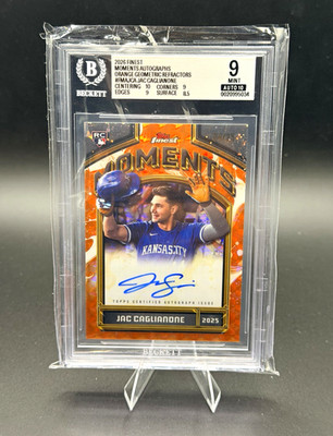 2026 Topps Finest Jac Caglianone Moments Auto Orange Geometric /25 BGS 9 Auto 10