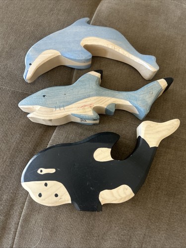 Holztiger Lot Of 3 Wooden Figures Ocean Animals Germany Montessori Home School