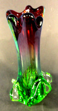 Vintage Murano Style Sommerso Red/Green 6-Finger 12" Swung Art Glass Vase