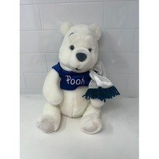 Disney Store Winnie the Pooh White Polar Bear Plush Blue Velvet Shirt Scarf 12"