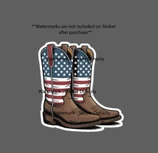 Cowboy Boots Sticker Waterproof Decal USA Flag Country Western Rodeo Gift NEW
