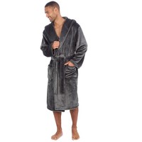 Mens Dressing Gowns Striped Warm Soft Snuggle Fleece Hooded Cosy Bath Robe Gift