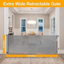 WOMHOM 100 Inch Extra Wide Baby Gate Large Opening Outdoor Retractable Mesh Gray