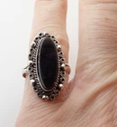 Vintage Mexico Crown Hallmark Black Onyx Sterling Silver Band Ring Sz 6
