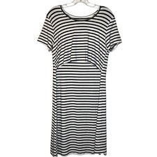 Quince Maternity Nursing Dress Sz S Black White Stripes Bamboo Stretchy NEW