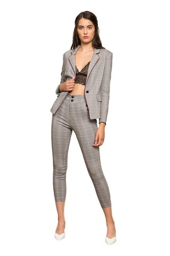 Lucy Paris Woman's Chantel Plaid Blazer Black White Combo - Picture 2 of 3