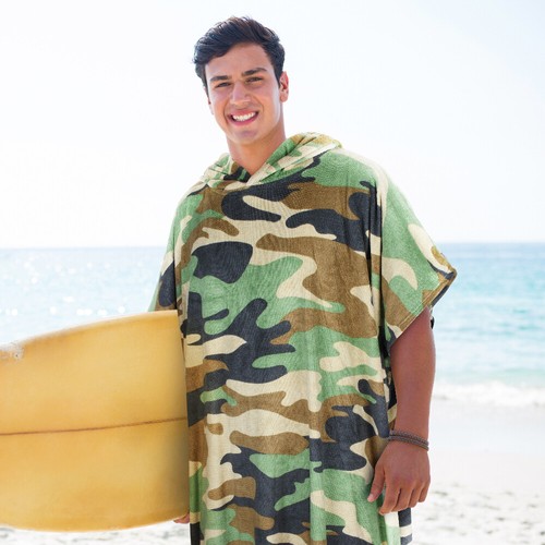 Mens Hooded Poncho Towel Changing Robe Adult Beach Towel Surf Swiming Camouflage - Picture 4 of 7