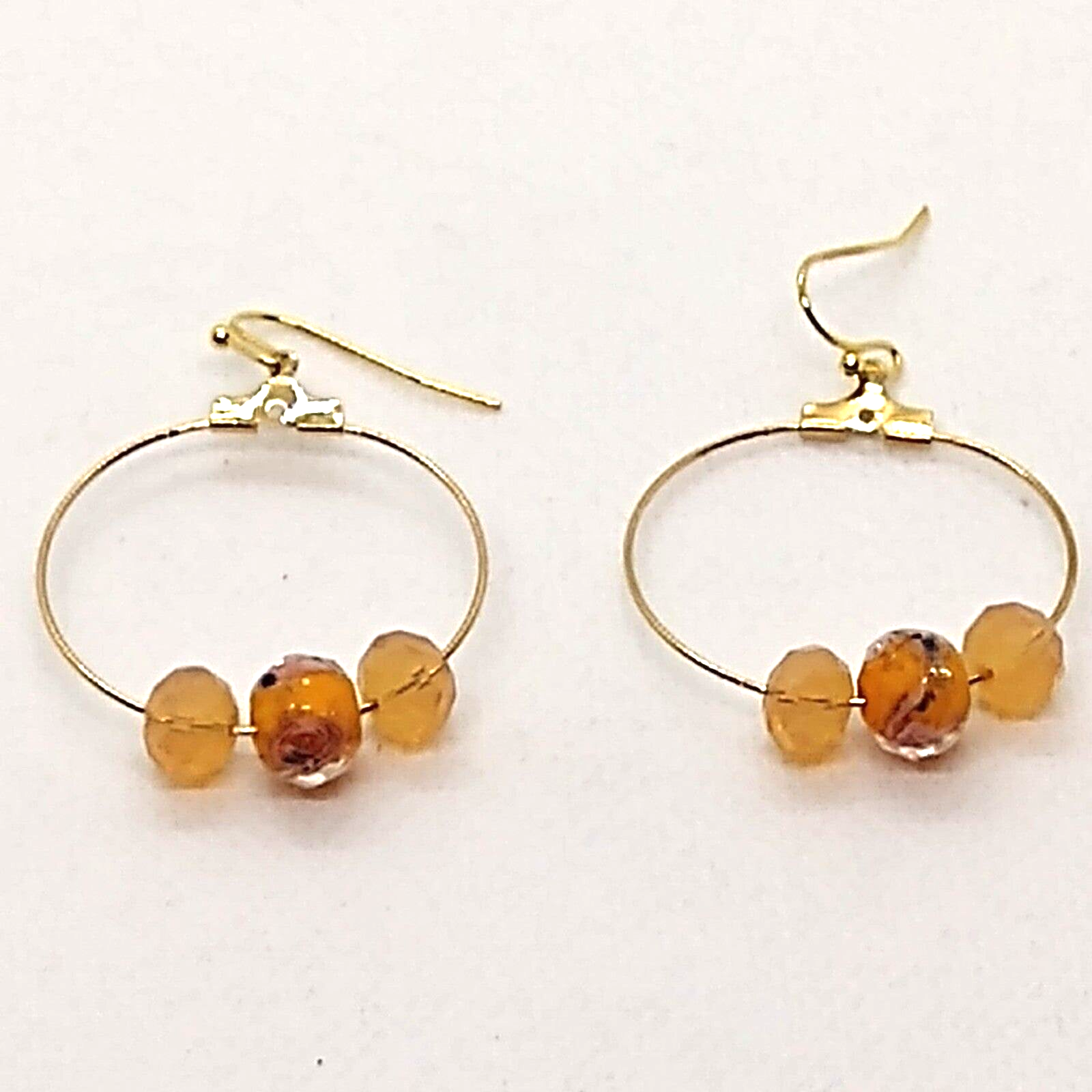 Handmade Gold Tone Hoop Earrings with Orange Beads-image