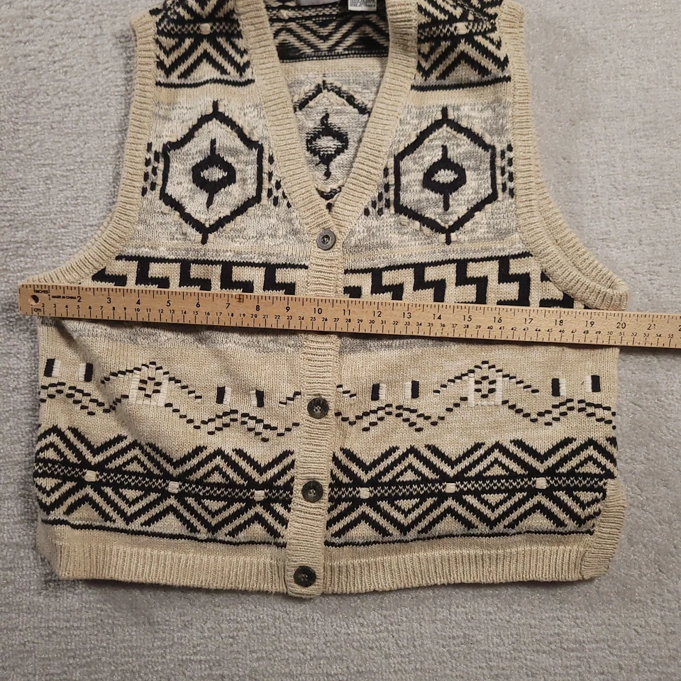 Vtg Crazy Horse Women's M Sweater Vest Aztec Big Lebowski 90s V-Neck Button Up - Image 3 of 4