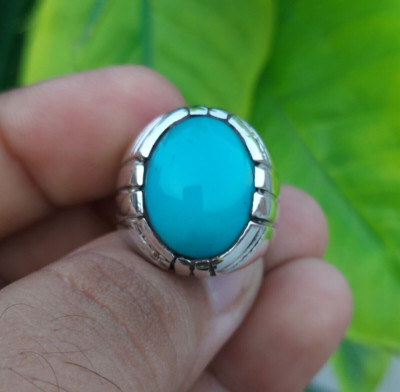 Natürlicher Türkis Stein Einfarbig Feroza Ring Sterlingsilber Handarbeit Ring