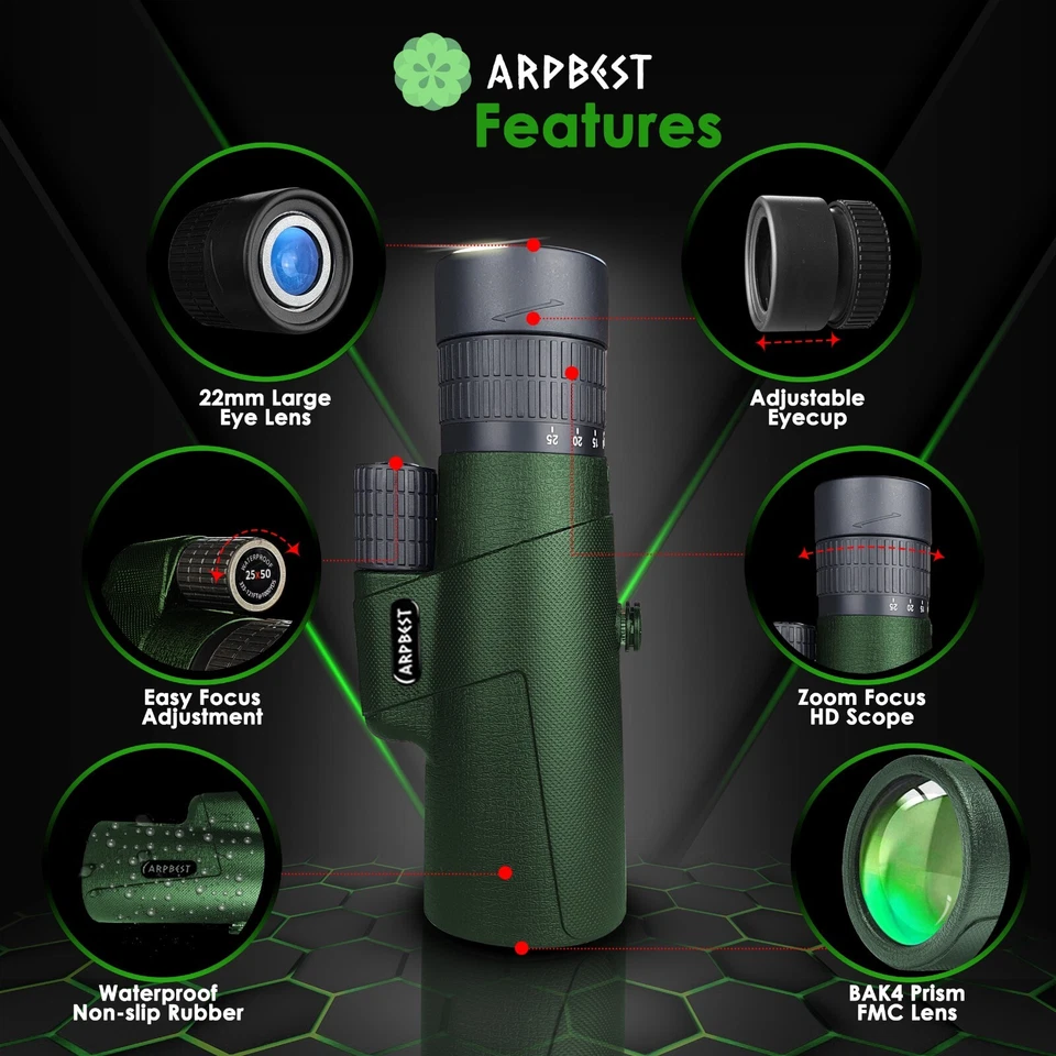 ARPBEST 25X50 Monocular Telescope High Power with Smartphone Holder & Tripod - Image 2 of 4