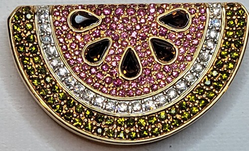 Signed Swan Swarovski Gold Plated Watermelon Slice Brooch Pin