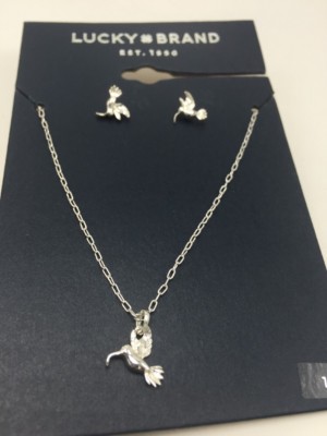 Lucky Brand silver tone  bird earring stud & necklace B23