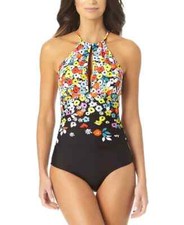 NWT Anne Cole Ditsy Floral High Neck One Piece Swimsuit 8 ymy1423