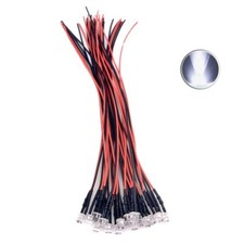 30pcs 12 Volt 5mm Flat top White LED Lights Emitting Diodes Pre Wired 7.9 Inc...