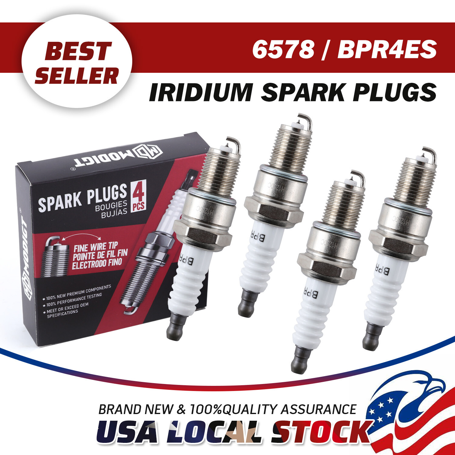 4pcs Fit NGK 6578 BPR4ES Standard Spark Plugs for W14EXR-U13 W14EX-U13 Genuine