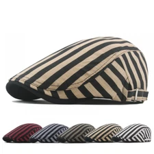 Men Striped Gatsby Duckbill Ivy Hat Driving Beret Newsboy Golf Flat Peaked Cap