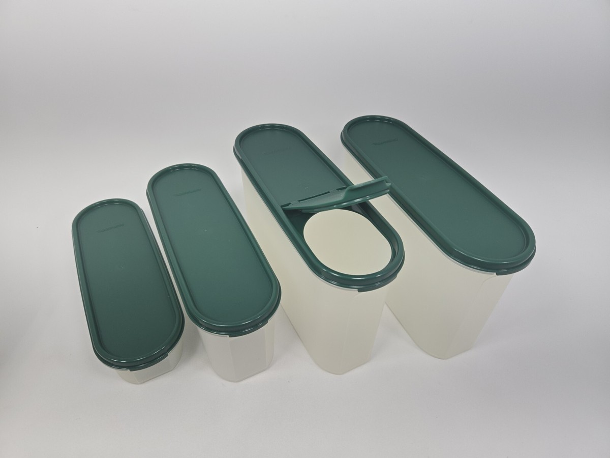 Tupperware Set Of 4 2399 2400 2401 Green Lid NOS View 2