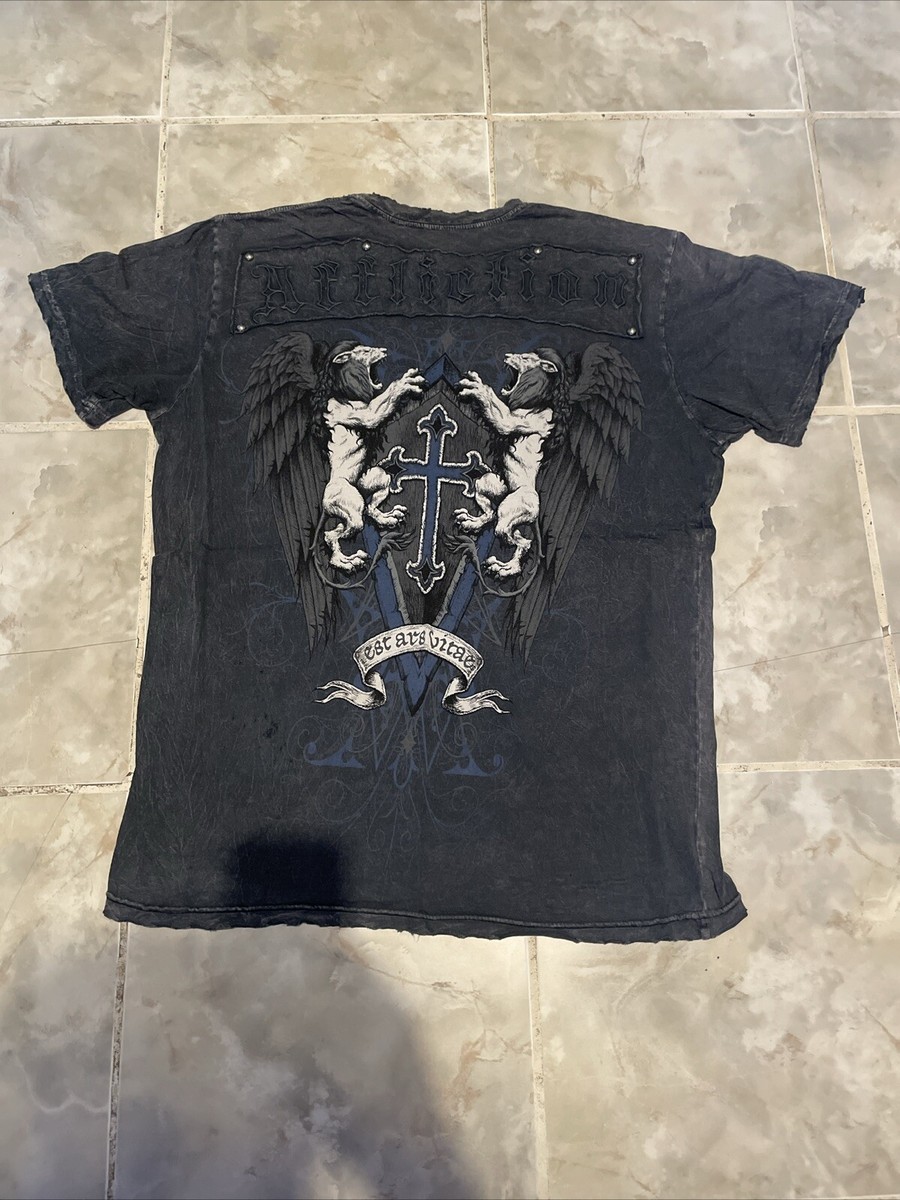 Vintage Y2K Affliction Lion Angel Wings Studded Rare T-Shirt SZ
