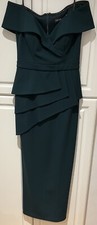 XSCAPE Dress Emerald Pine Green Prom Size 10 NWT Off-The-Shoulder Peplum Gown