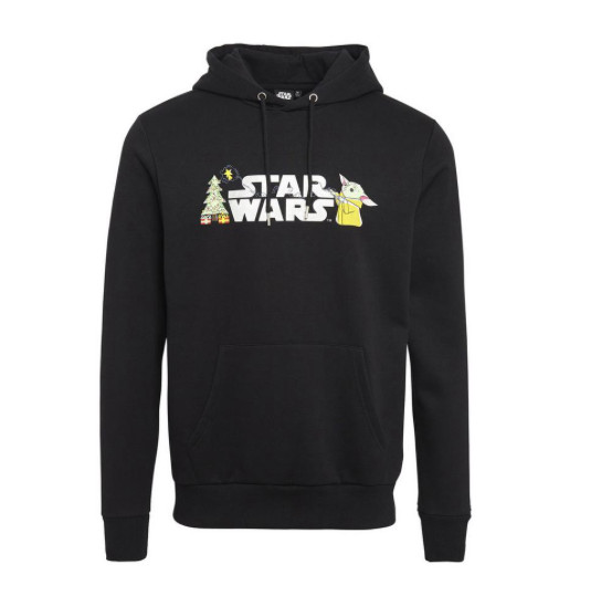 Disney Star Wars Christmas Tree Print Baby Yoda Front Pocket Men Hoodie Medium