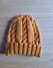 New hand knitted mustard gold cable baby hat size 6-9 months