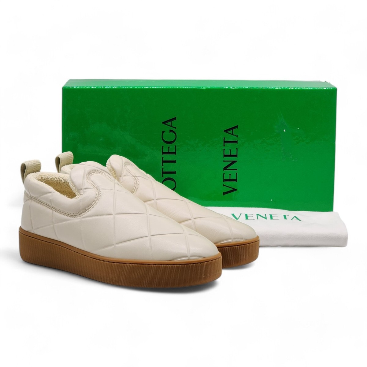 Bottega Veneta Mens 639736 Quilted Embossed White Lambskin Slipon Loafer shoe 42 Bottega Veneta Leather Foldable-Back Slipper Loafers  main image 3