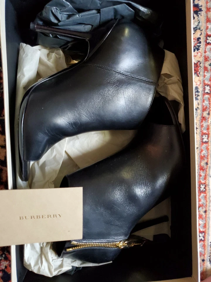 BURBERRY Peep Toe Botín Cuero Negro Stiletto Talla US 7 ASSENDON 100 con Caja Foto 4 de 4